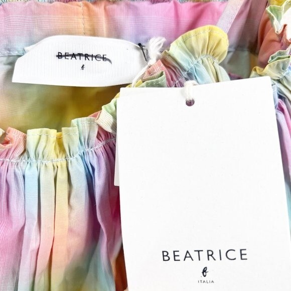 Anthropologie Beatrice B Rainbow Tiered Dress Pleated Square Neck Size M NWT - Picture 9 of 12